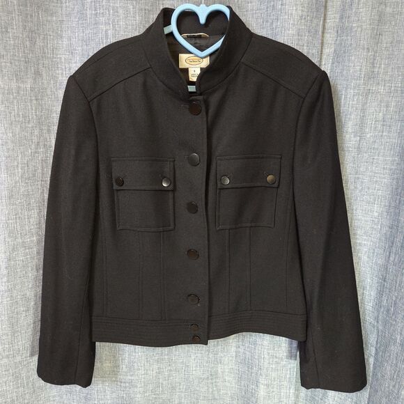 TALBOTS Short Military Style Jacket Size 8 Nehru Collar Fine Wool - Picture 11 of 11
